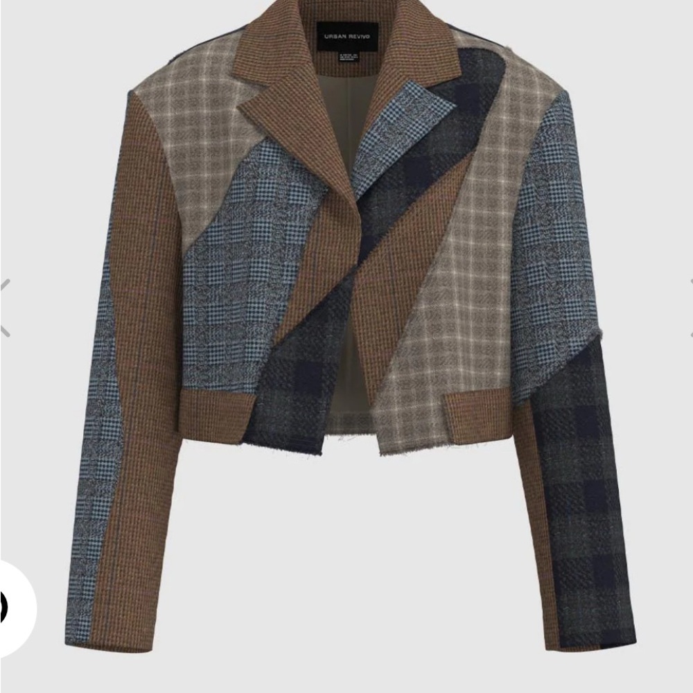 Women's Patchwork Jacket - Brown And Blue - image 1